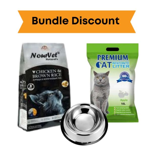 Nourvet Cat Food 1KG / Bentonite Cat Litter 10L / Stainless Steel Bowl